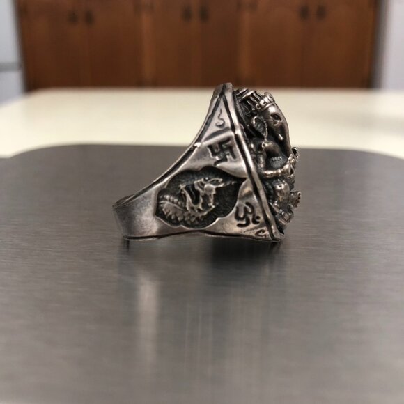 Men Ring 925 sterling silver Amulet Ganesh Size13.5us Bless Fortune Happiness - Picture 5 of 6